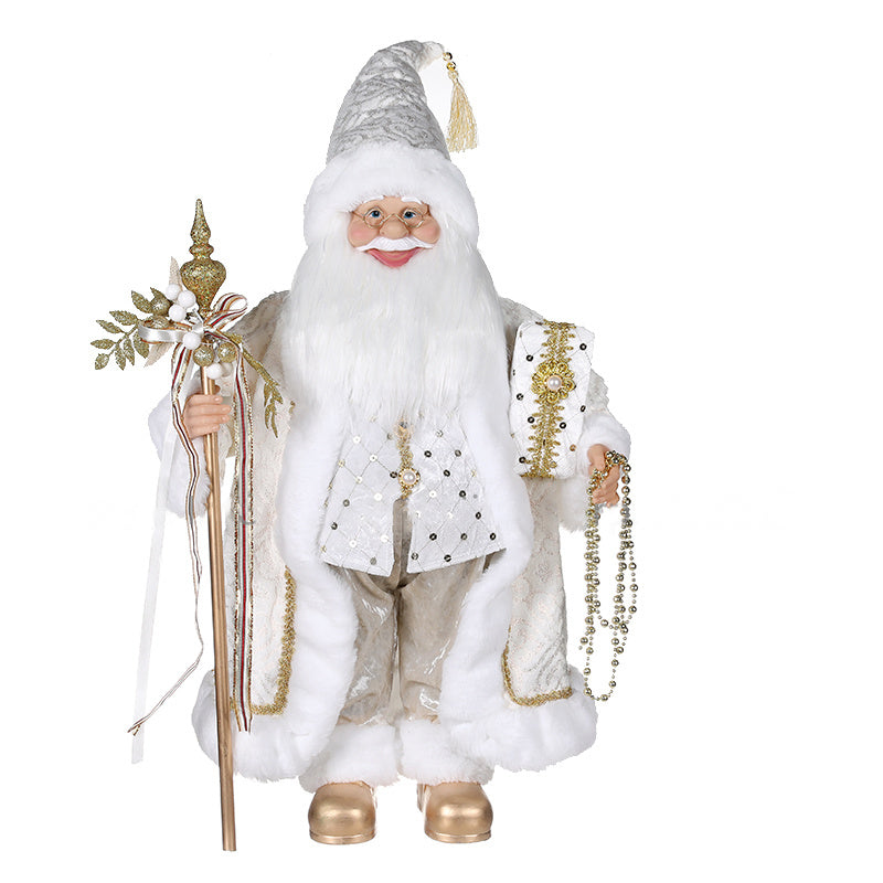 45CM WHITE GOLD SANTA WITH WHITE BEADS