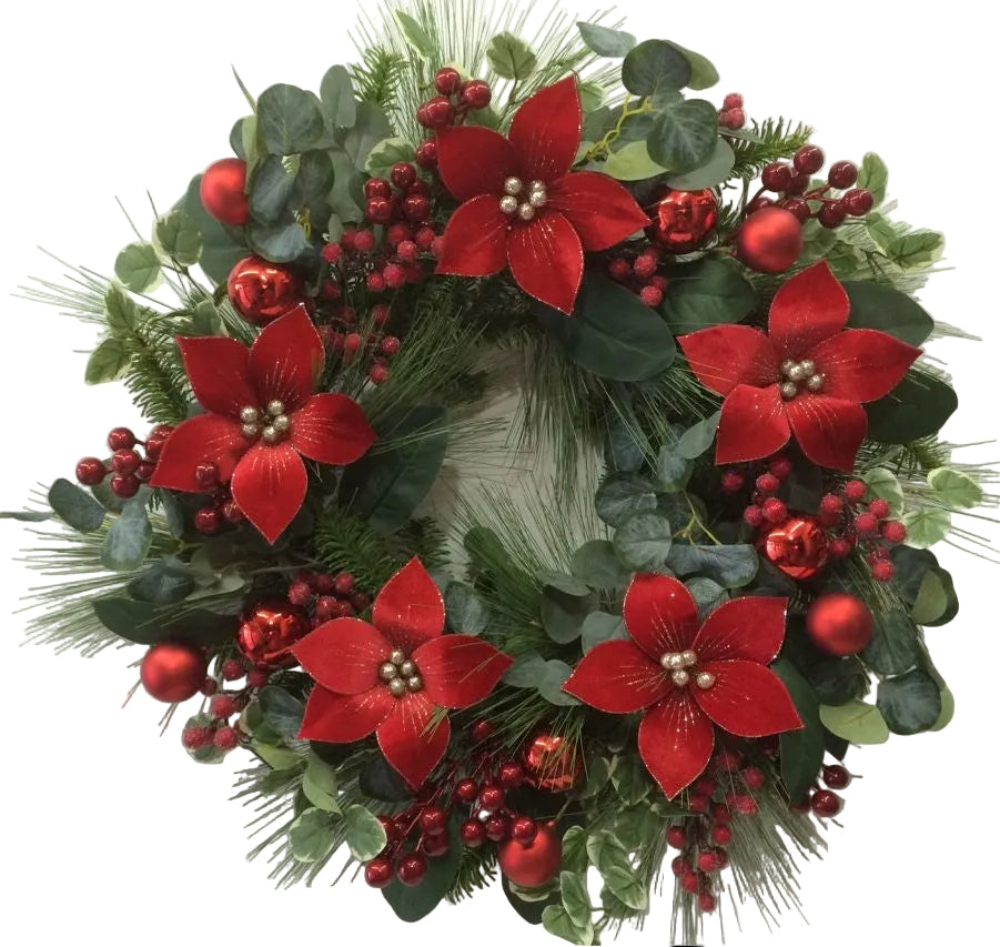 26" RED VELVET POINS WREATH