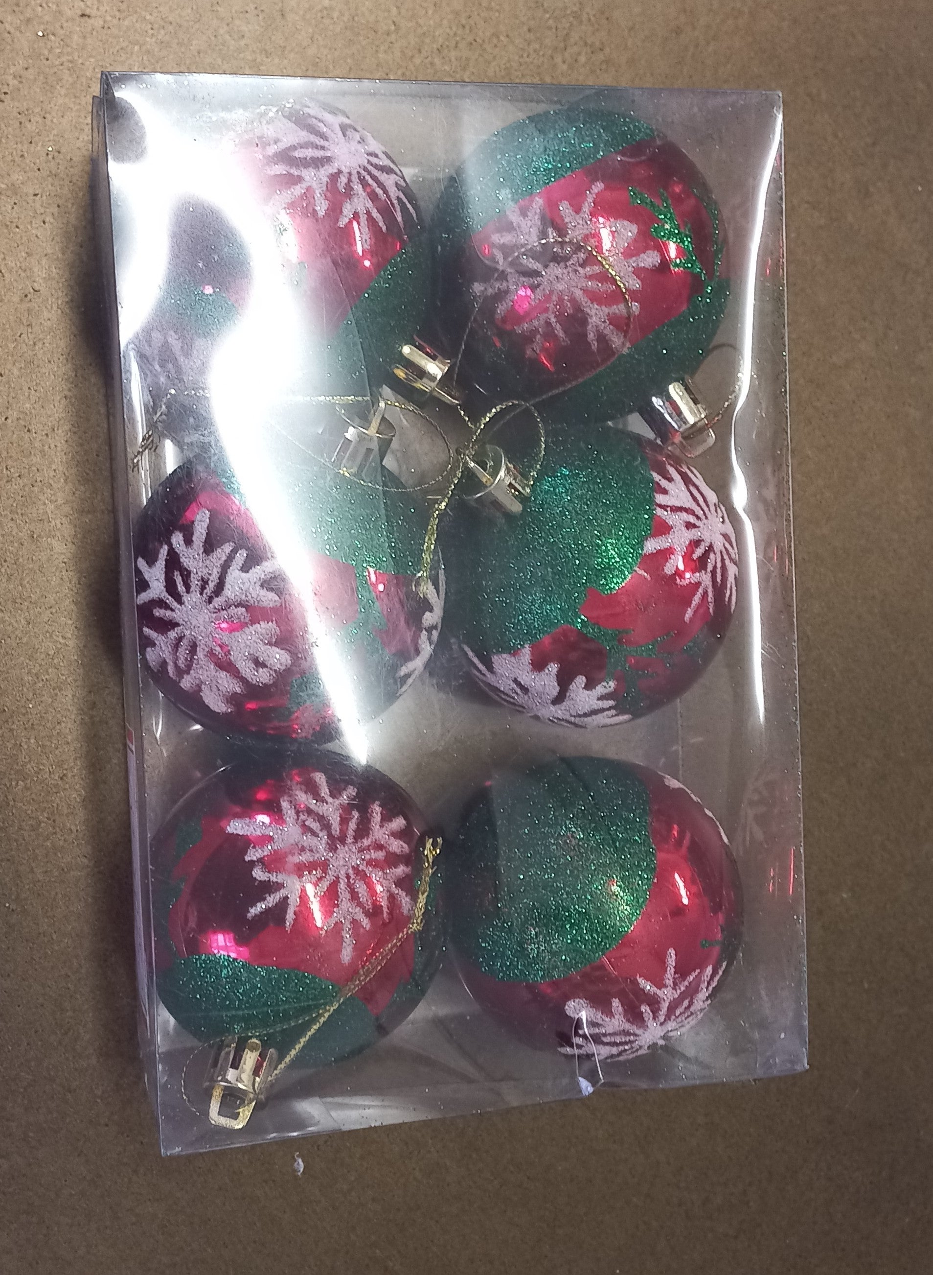 S/6 RED/GREEN BALLS W SNOWFLAKE