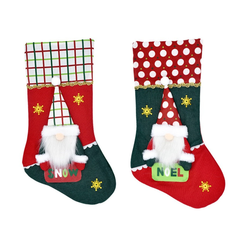S/2 CHECK/DOT SANTA STOCKINGS