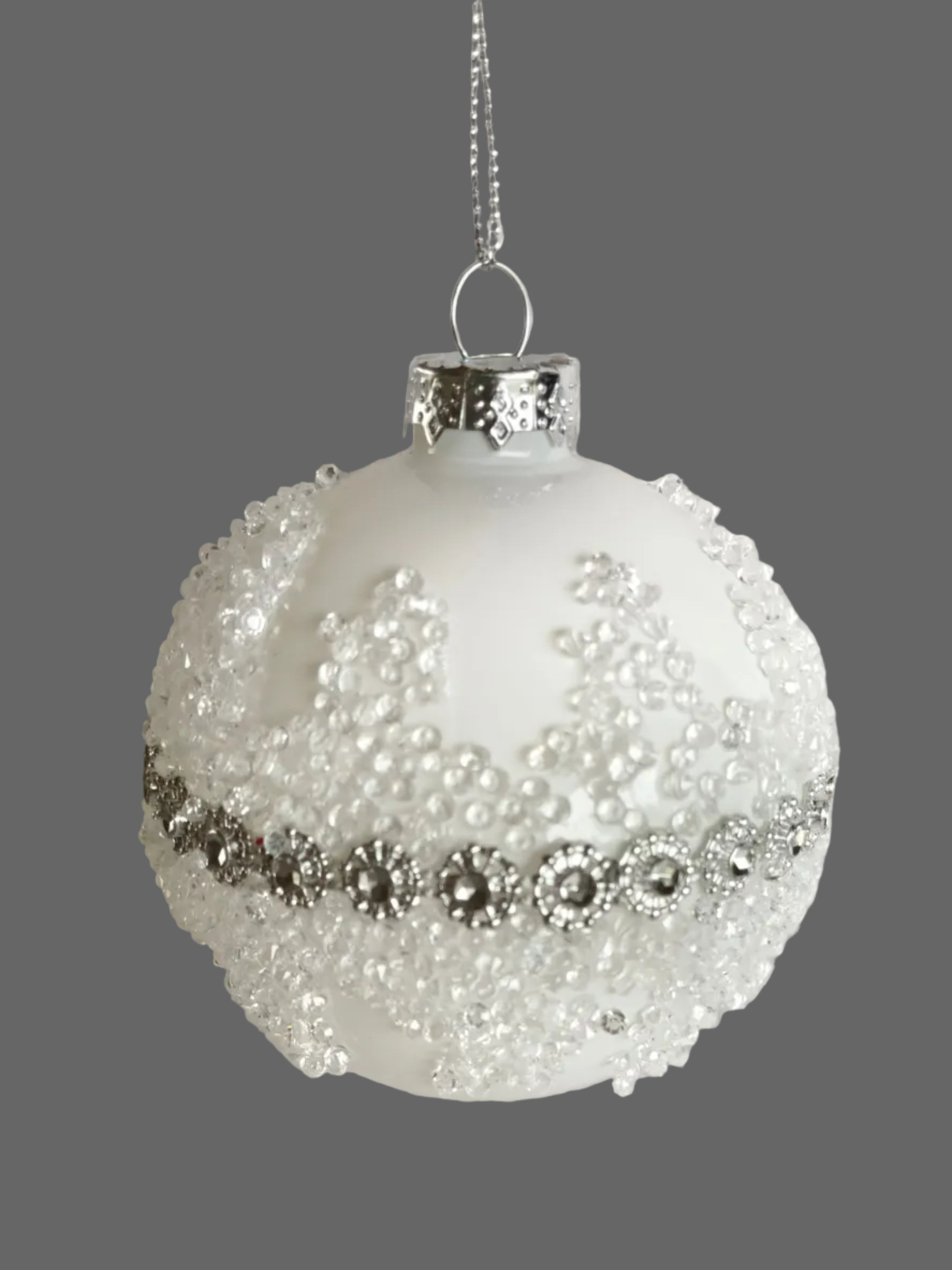 S/4 GLASS BALLS W SILVER BEAD STRIP 8CM