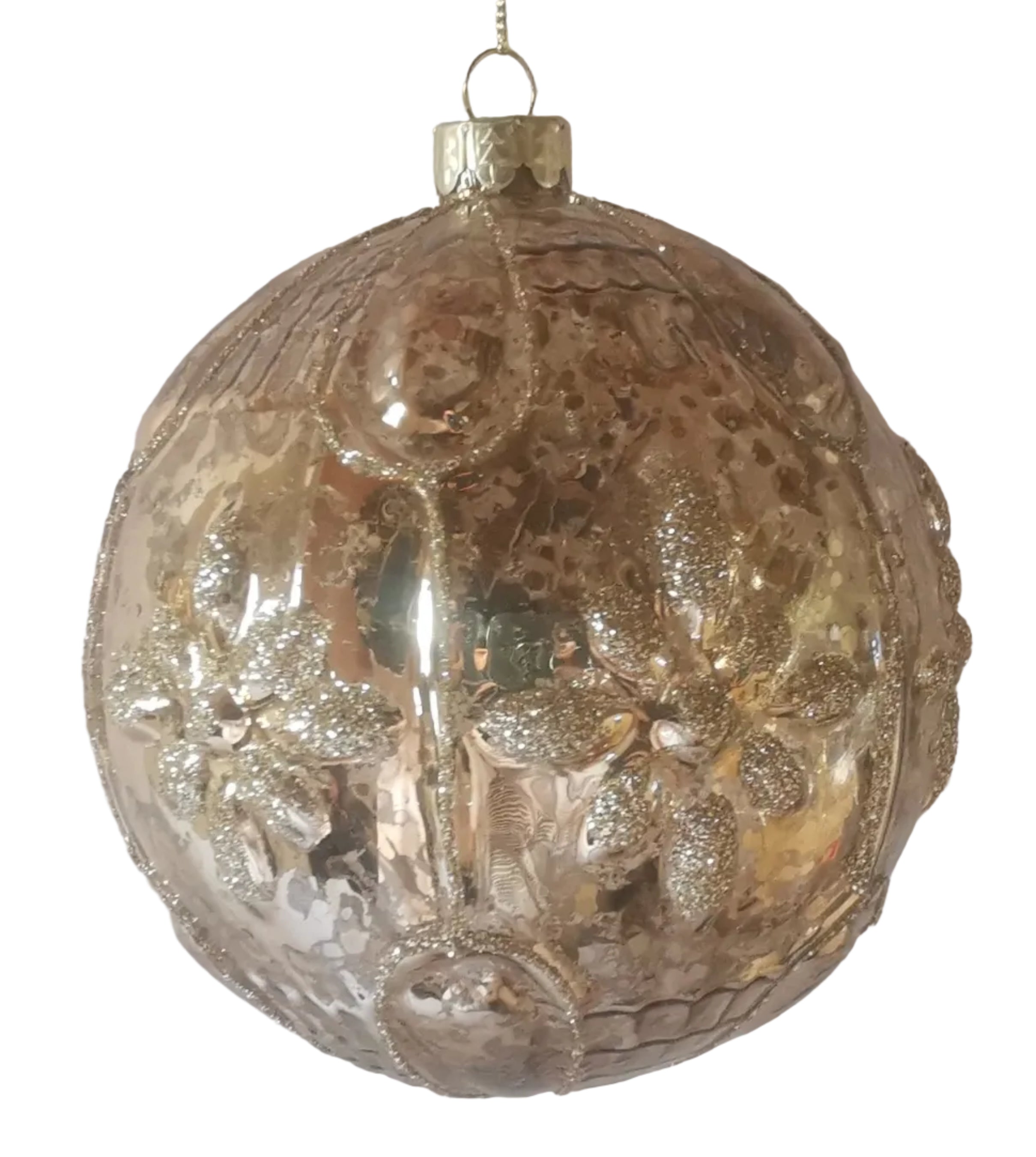 S/2 BRONZE GLASS BALLS FLOWER DESIGN 10CM