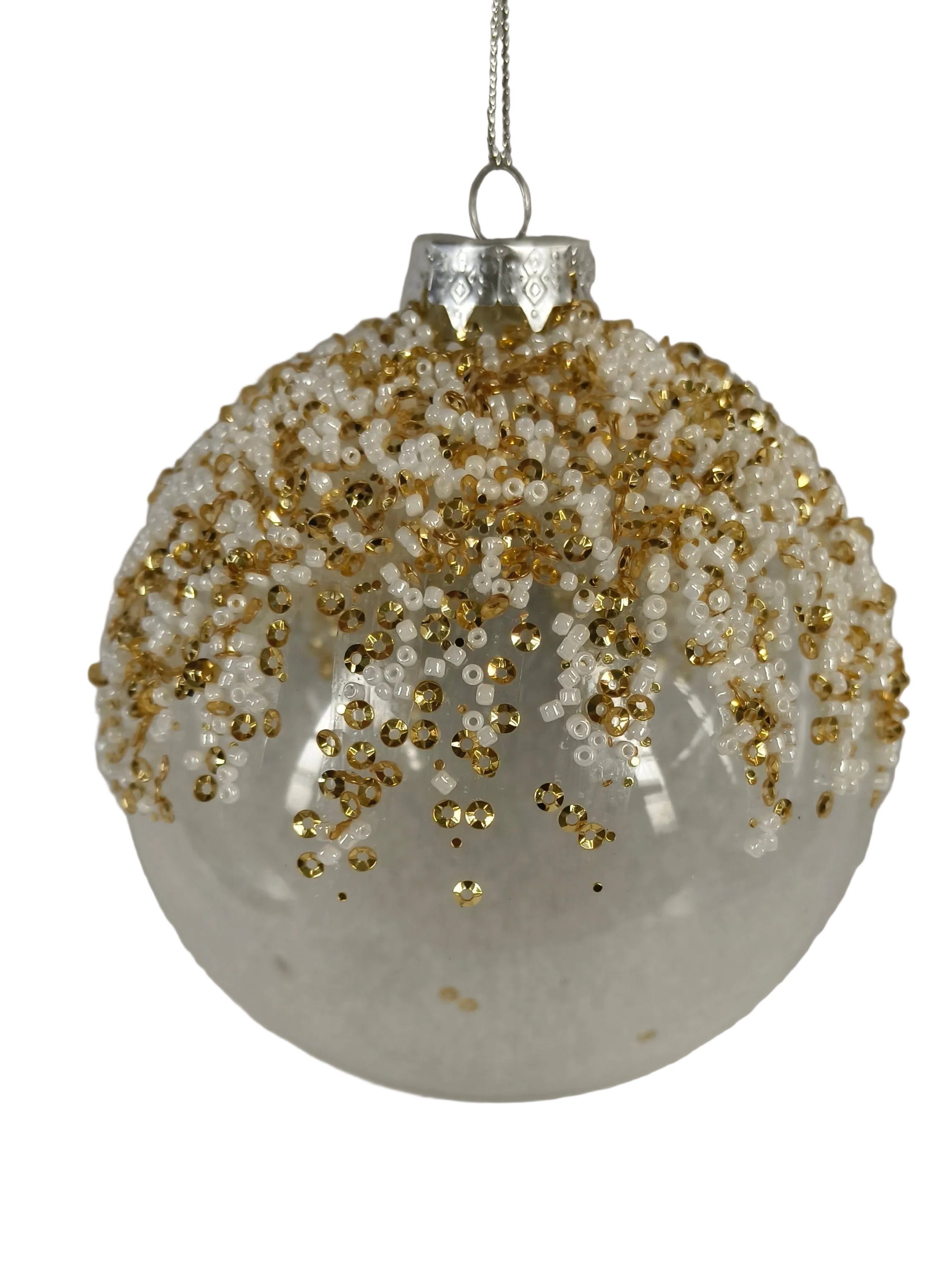 S/2 CLEAR GLASS BALLS WITH GOLD BEADS 10CM