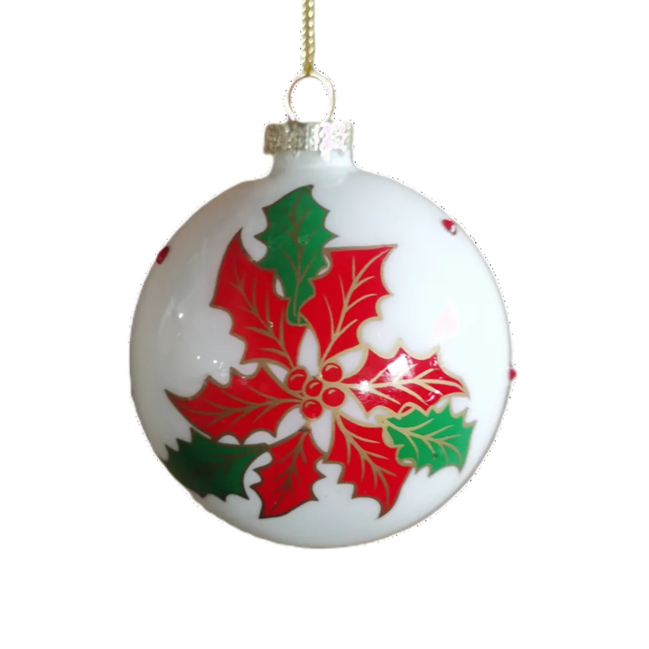 S/4 HOLLY GLASS BALLS 8CM