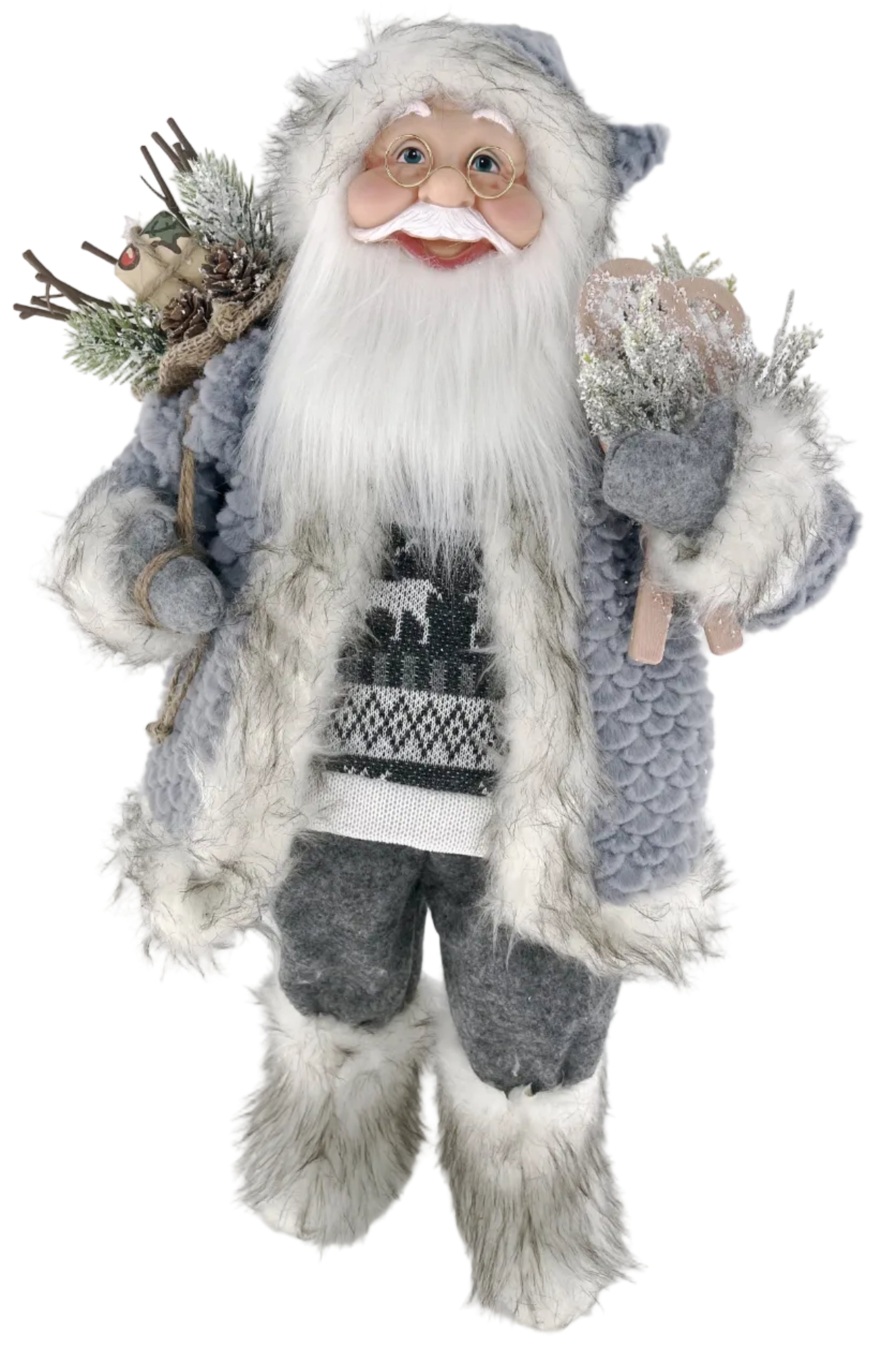 46CM RED GREY SANTA W REINDEER JERSEY