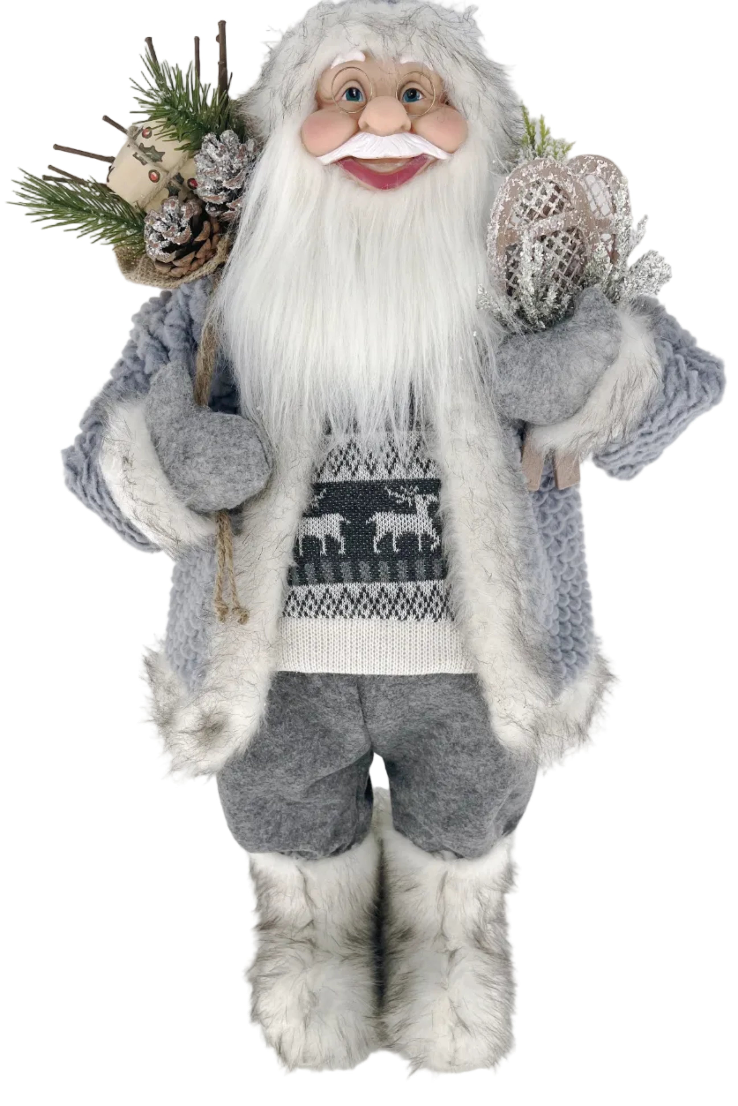 60CM RED GREY SANTA W REINDEER JERSEY