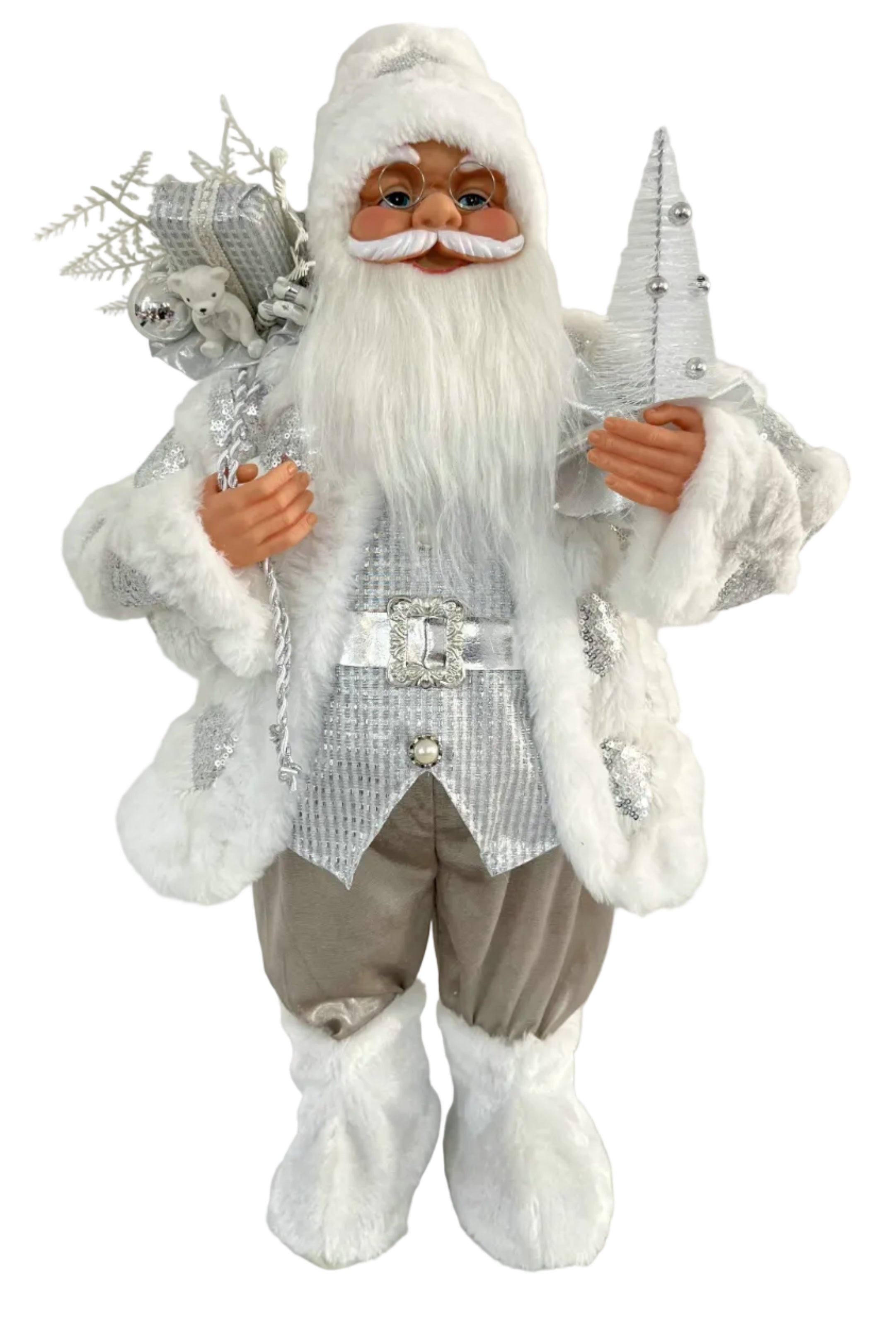 60CM SILVER SANTA W CHAMPAGNE PANTS