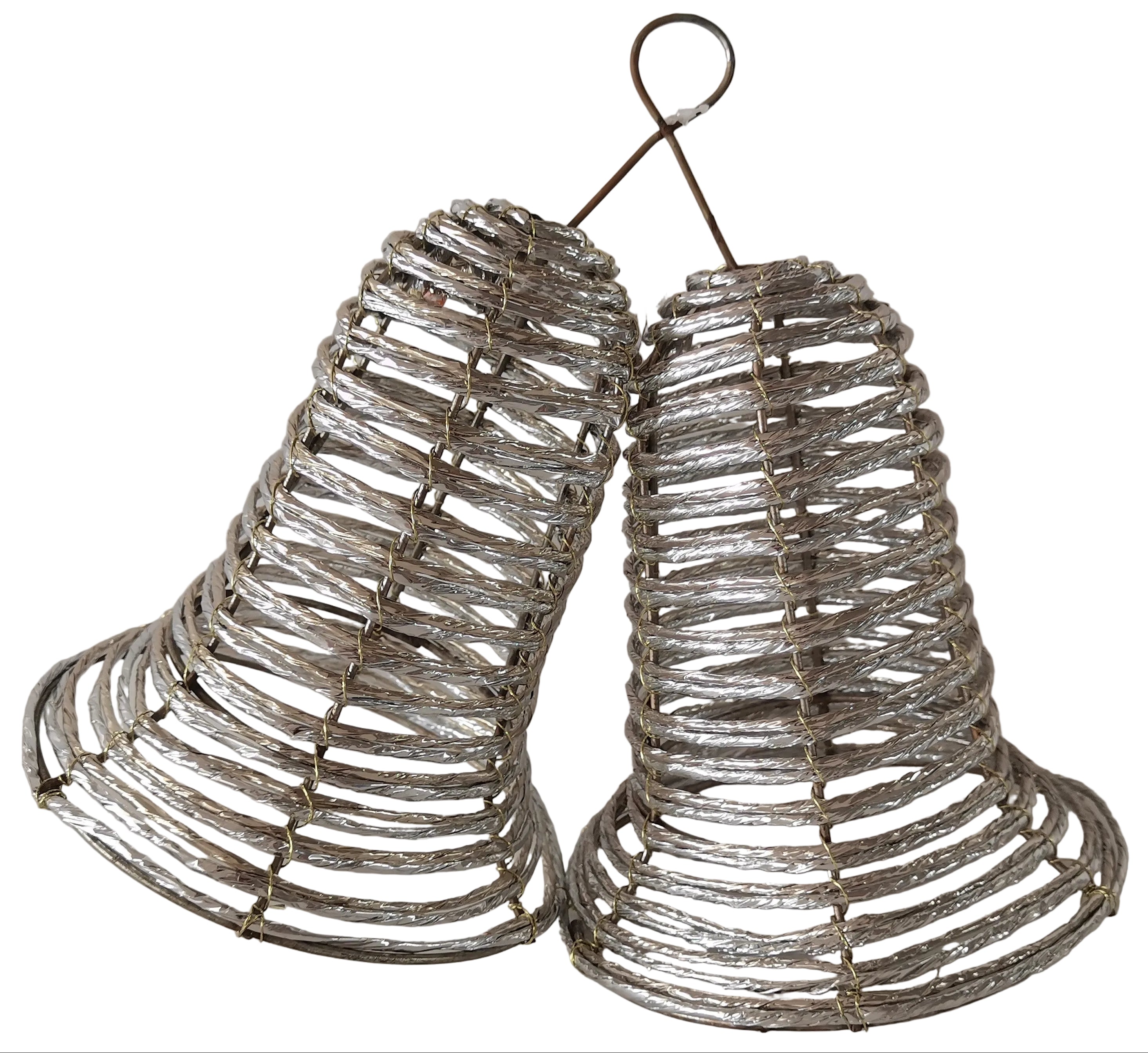Two gold roped bells with a metallic finish.