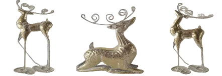 Set of 3 gold metal deer-shaped display ornaments