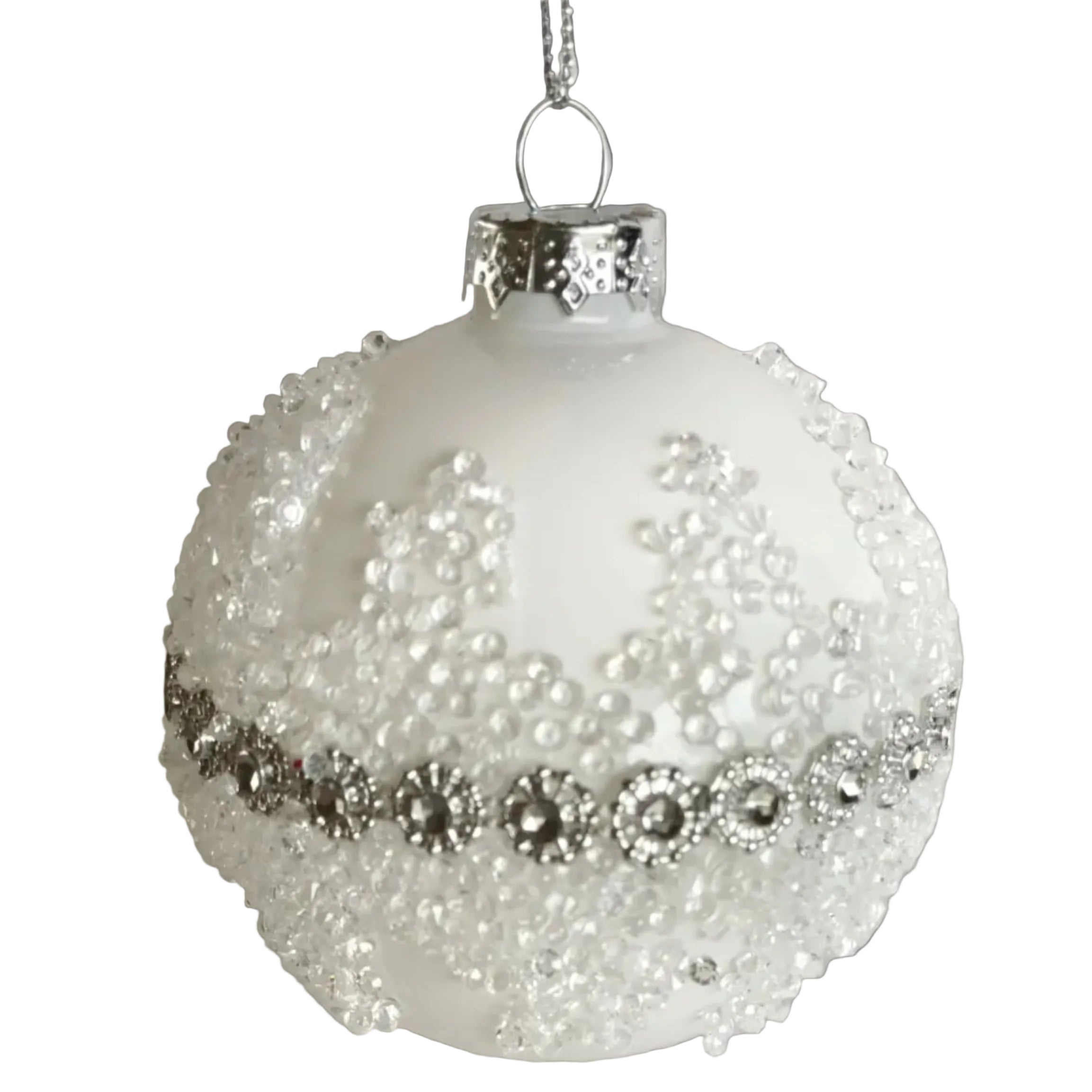 White Christmas ornament with silver embellishments