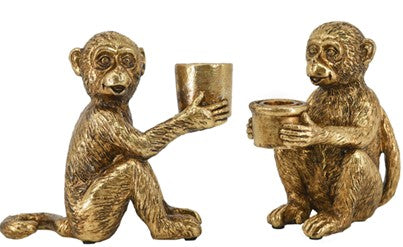 SET OF 2 GOLD MONKEY CANDLEHOLDERS