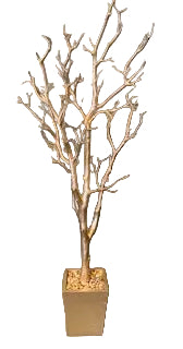 A 120cm artificial champagne gold twig tree placed in a square-shaped planter.