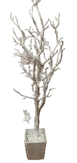 A 120cm tall artificial silver twig tree with a square base.