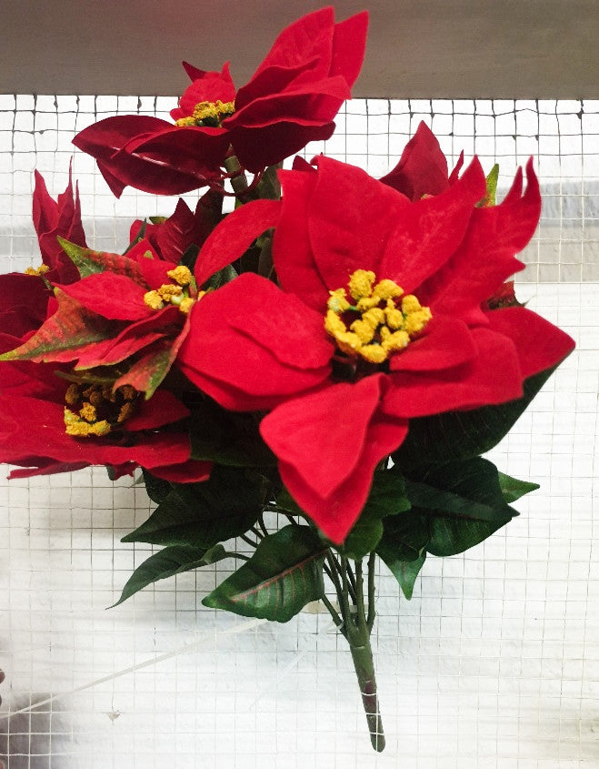 43CM VELVET POINSETTA BUSH 9FL