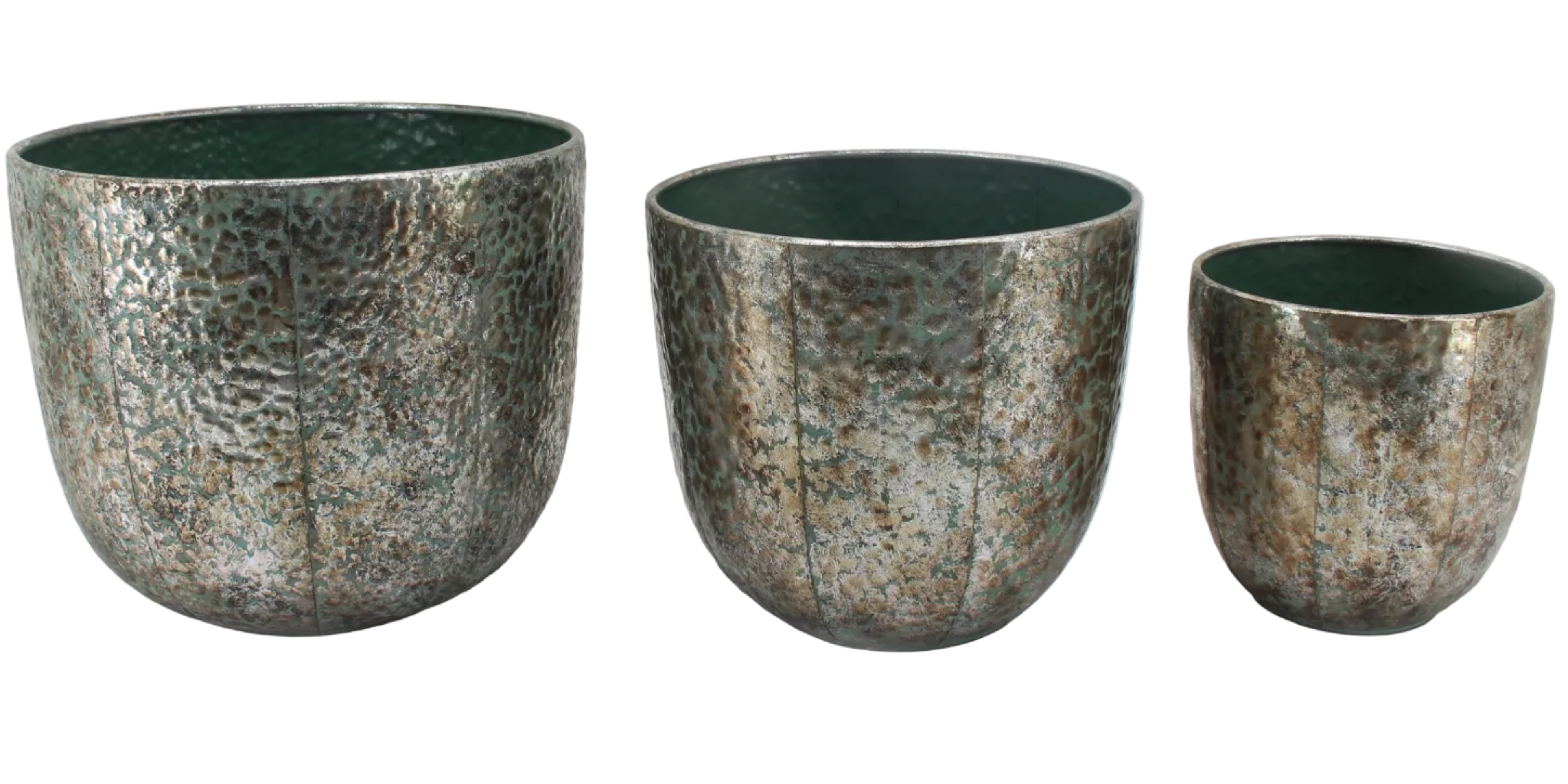 S/3 ANTIQUE METAL POTS