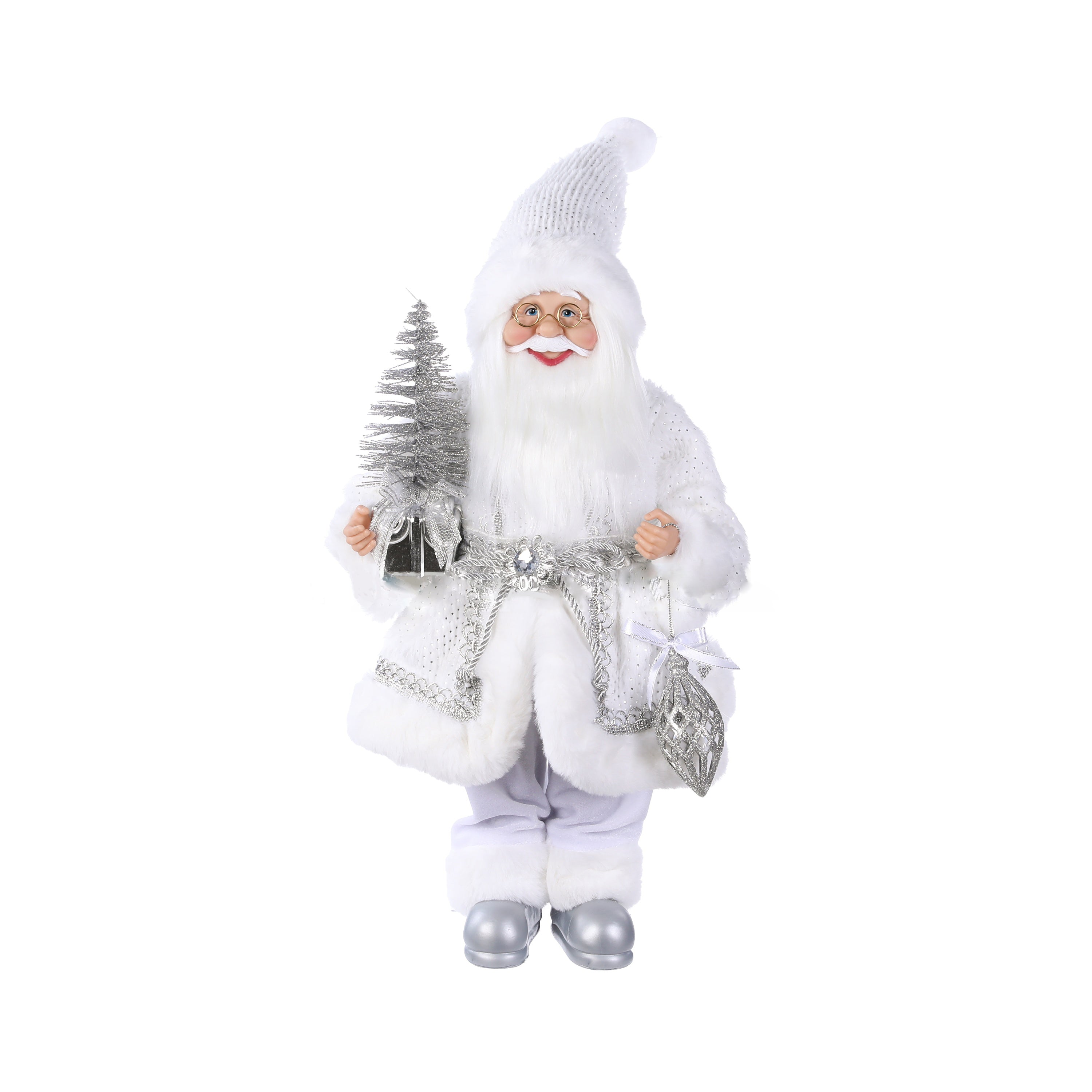 45CM WHITE SANTA W SILVER TREE