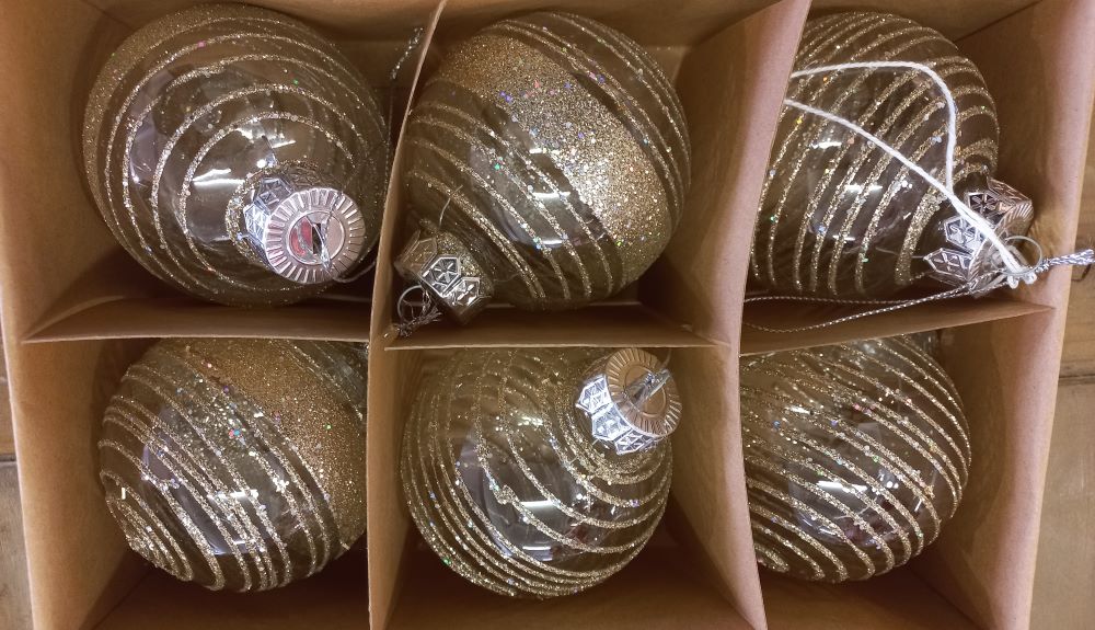 BX/6 CLEAR GOLD GLITTER BALLS