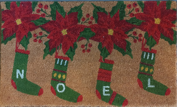 XMAS MAT POINSETTIA STOCKINGS