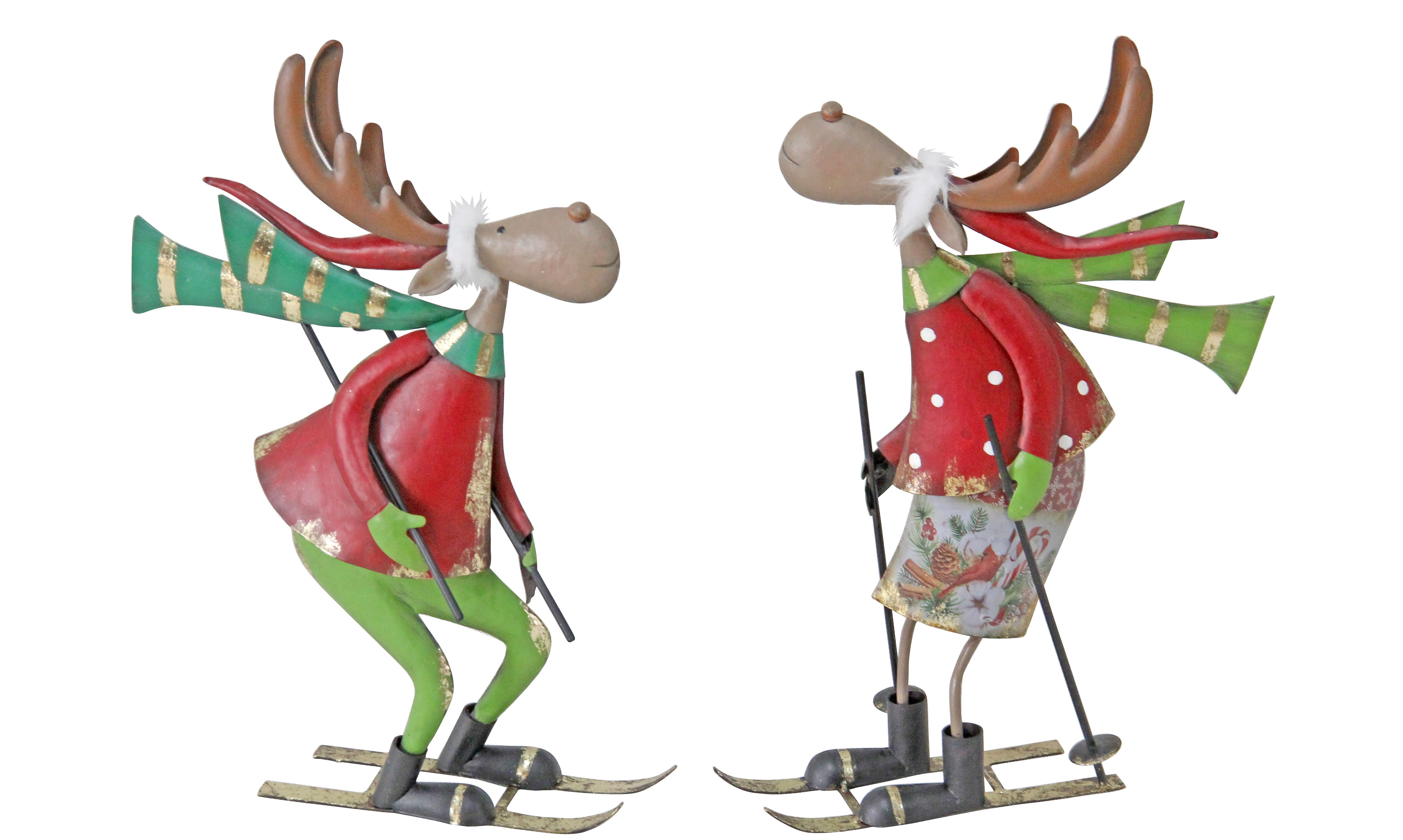 SET OF 2 METAL SKIING DEERS