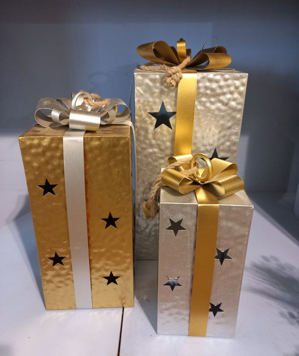 S/3 GOLD SILVER HANGING GIFT BOXES