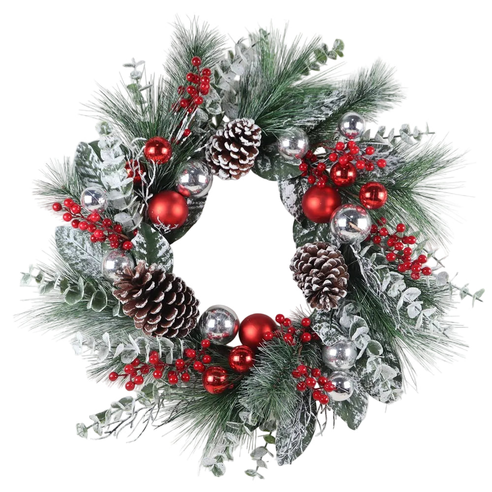 24" RED SILVER BALL WREATH
