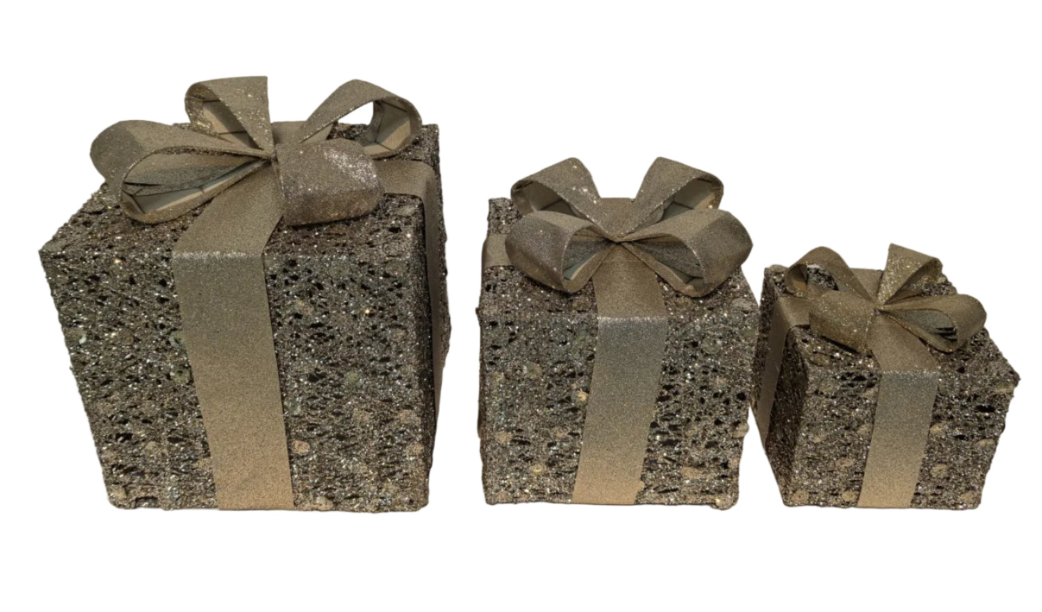 S/3 GOLD GLITTER GIFTBOXES