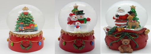 S/3 SANTA SNOWMAN TRAIN SNOWGLOBE