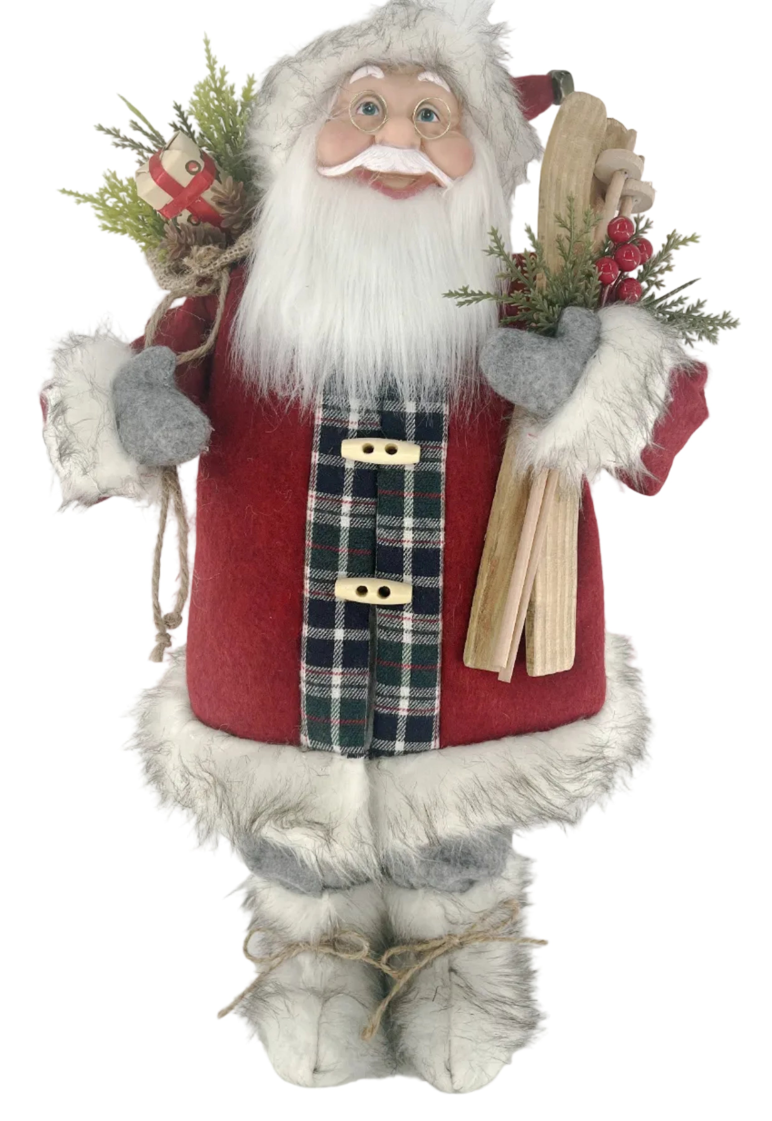 45CM SANTA W BLACK WHITE CHECKS