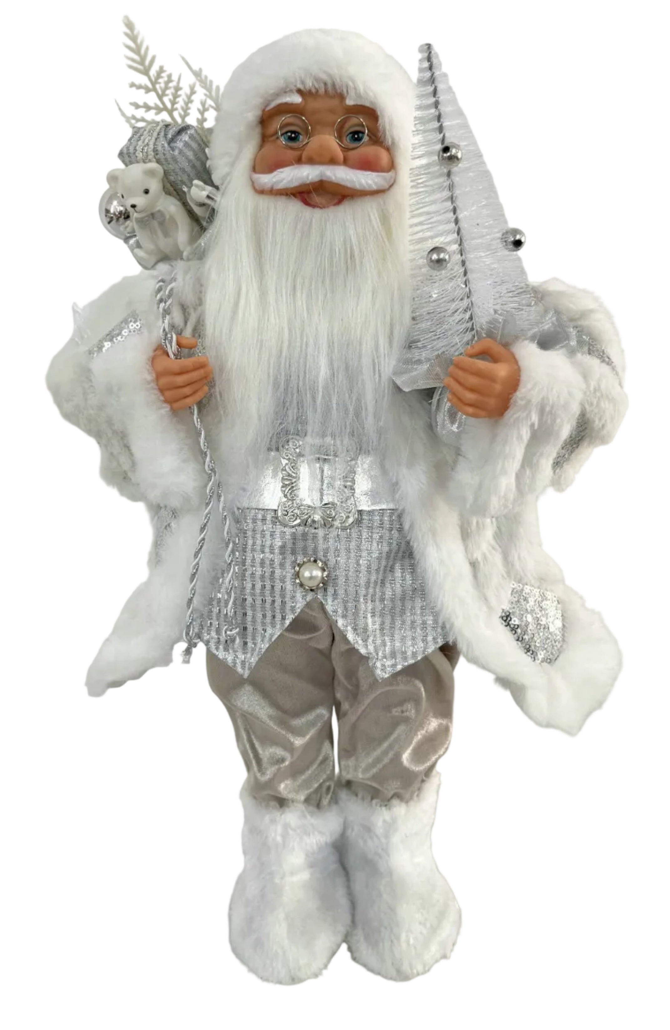 46CM SILVER SANTA W CHAMPAGNE PANTS