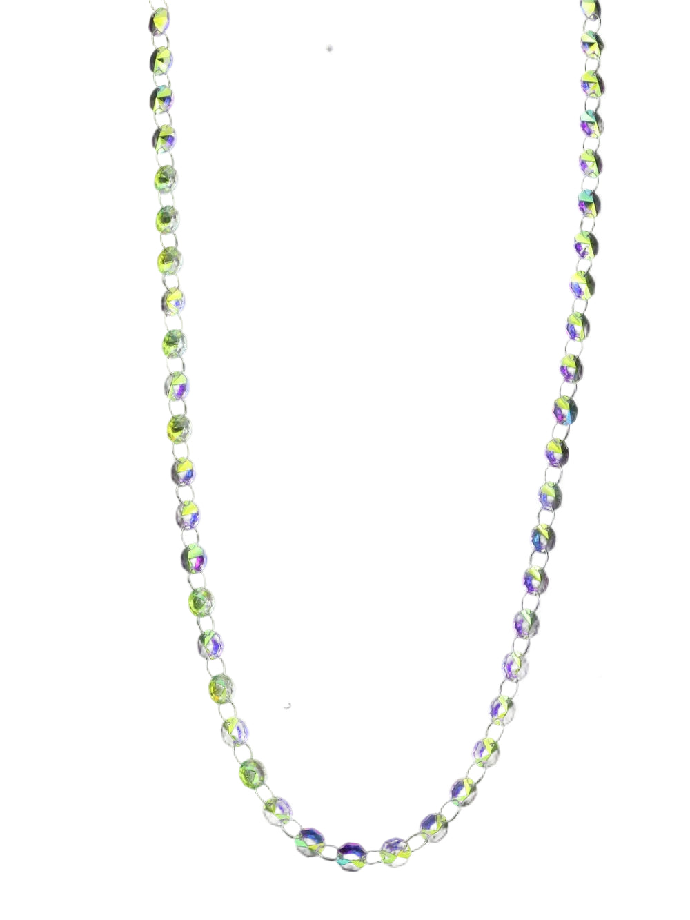 String of multicolored beads joined by wire to make a garland