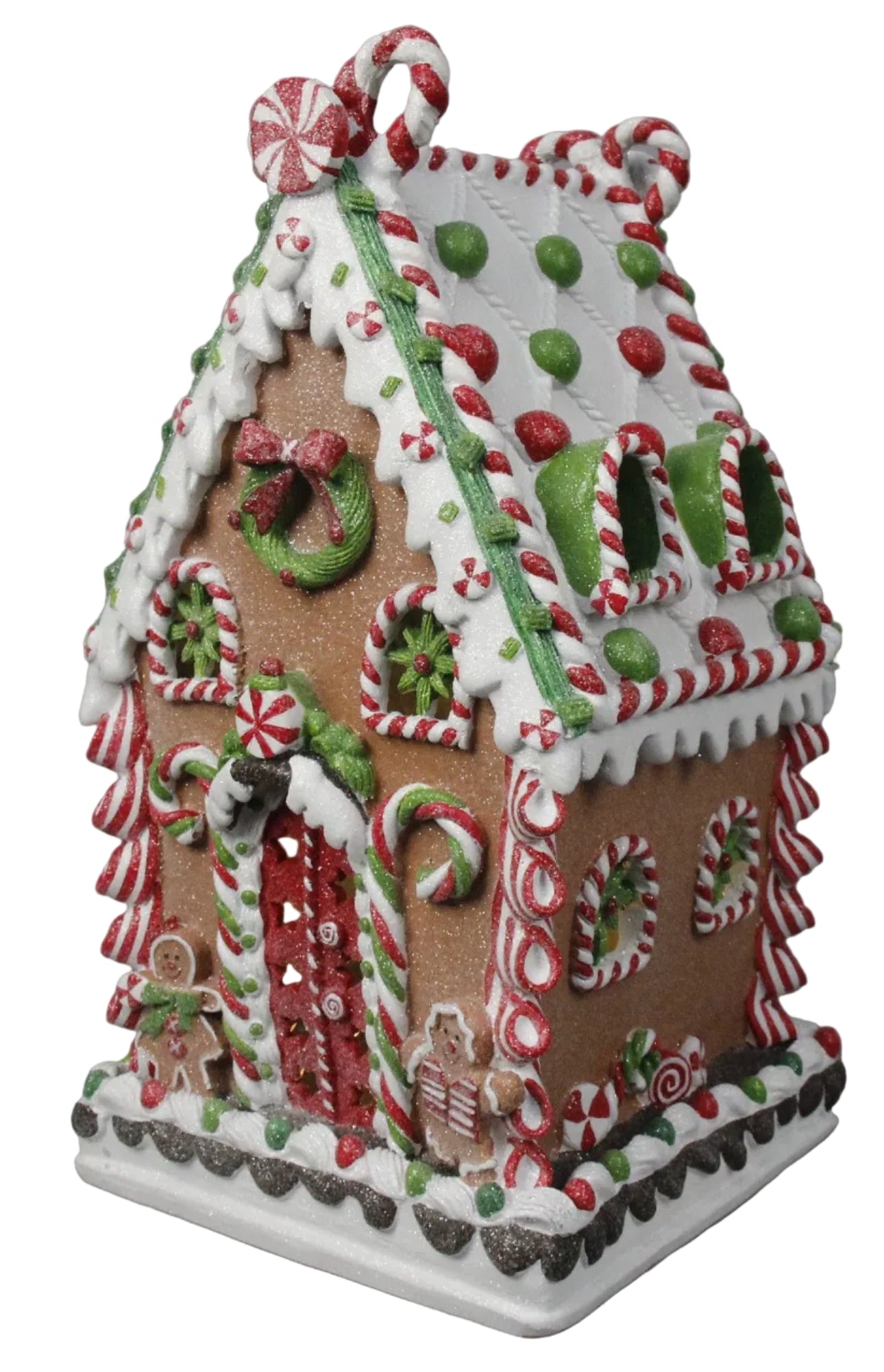 A 37CM Candy Cane GB House ornament, with red and white candy cane patterns and festive decorations.