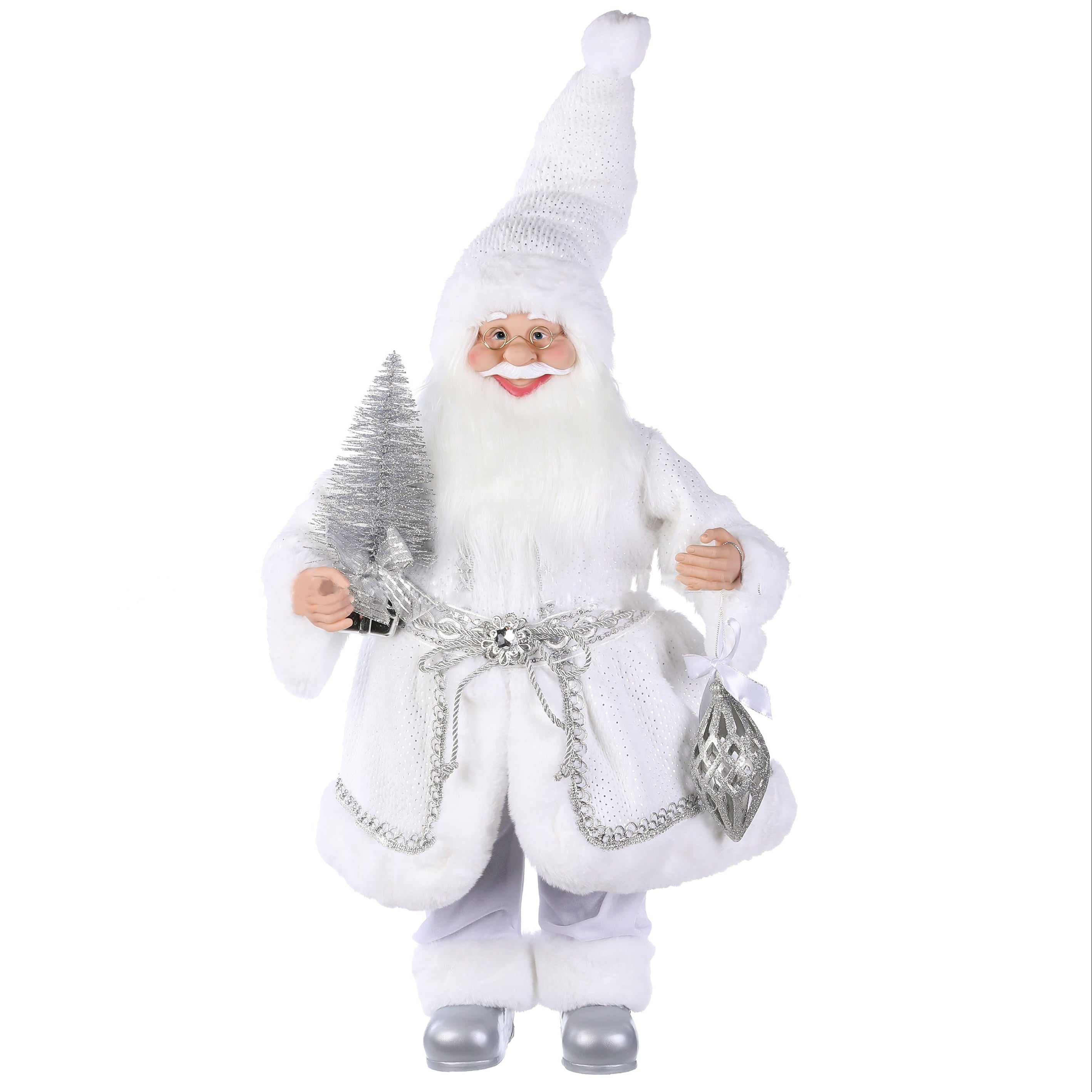 60CM WHITE SANTA W SILVER TREE