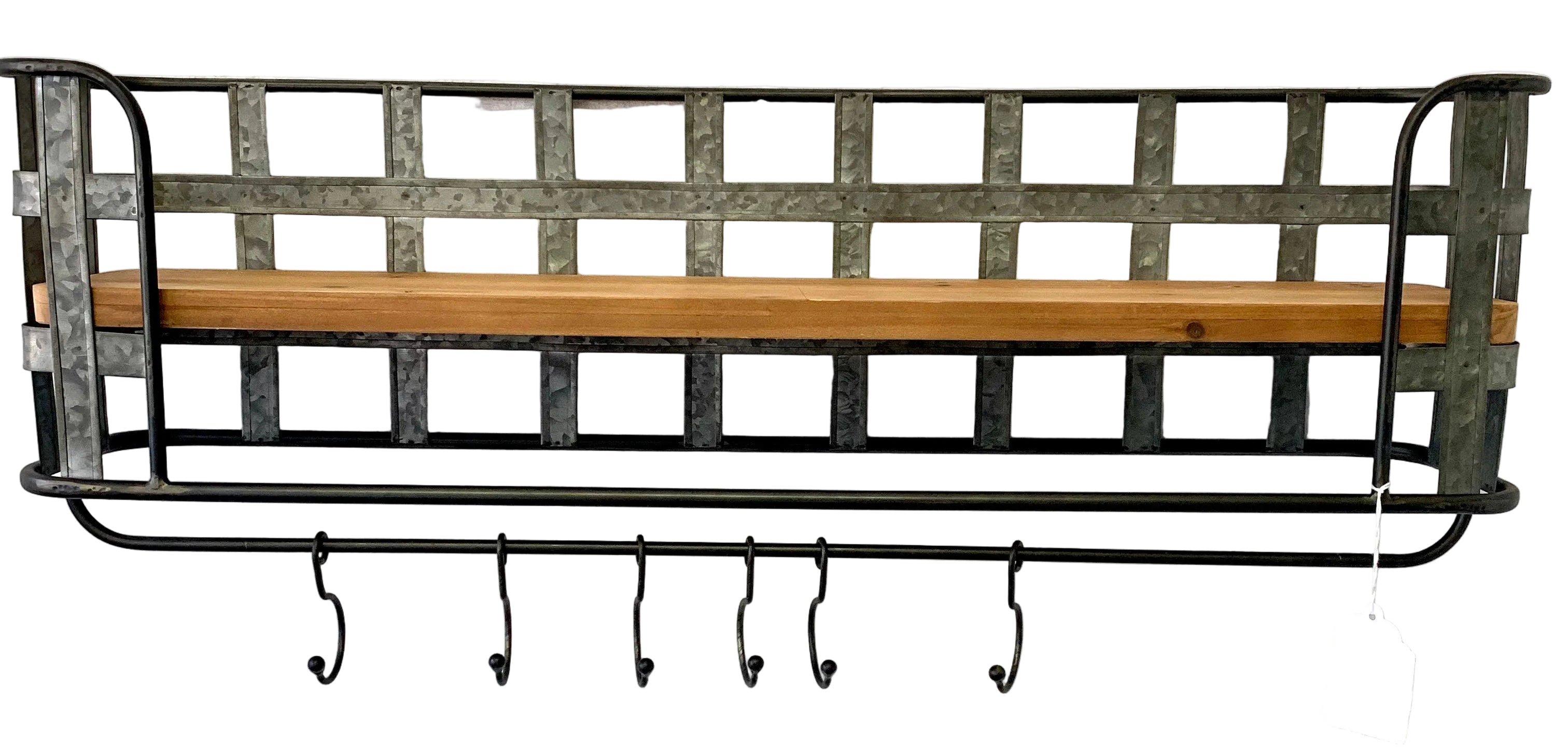WOOD AND IRON SHELF W/HOOKS