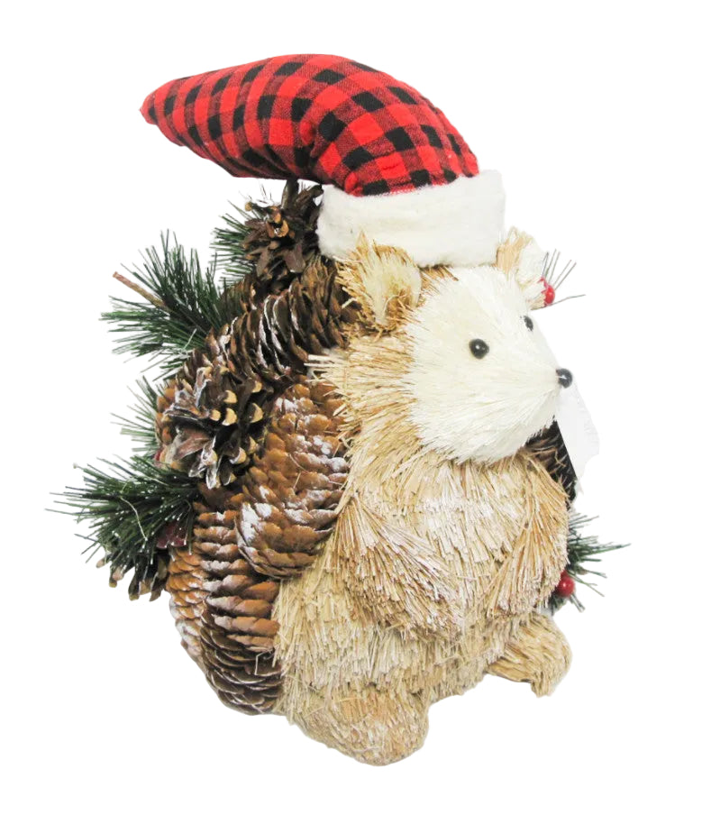 s/s sitting pine & grass hedgehog w/ hat